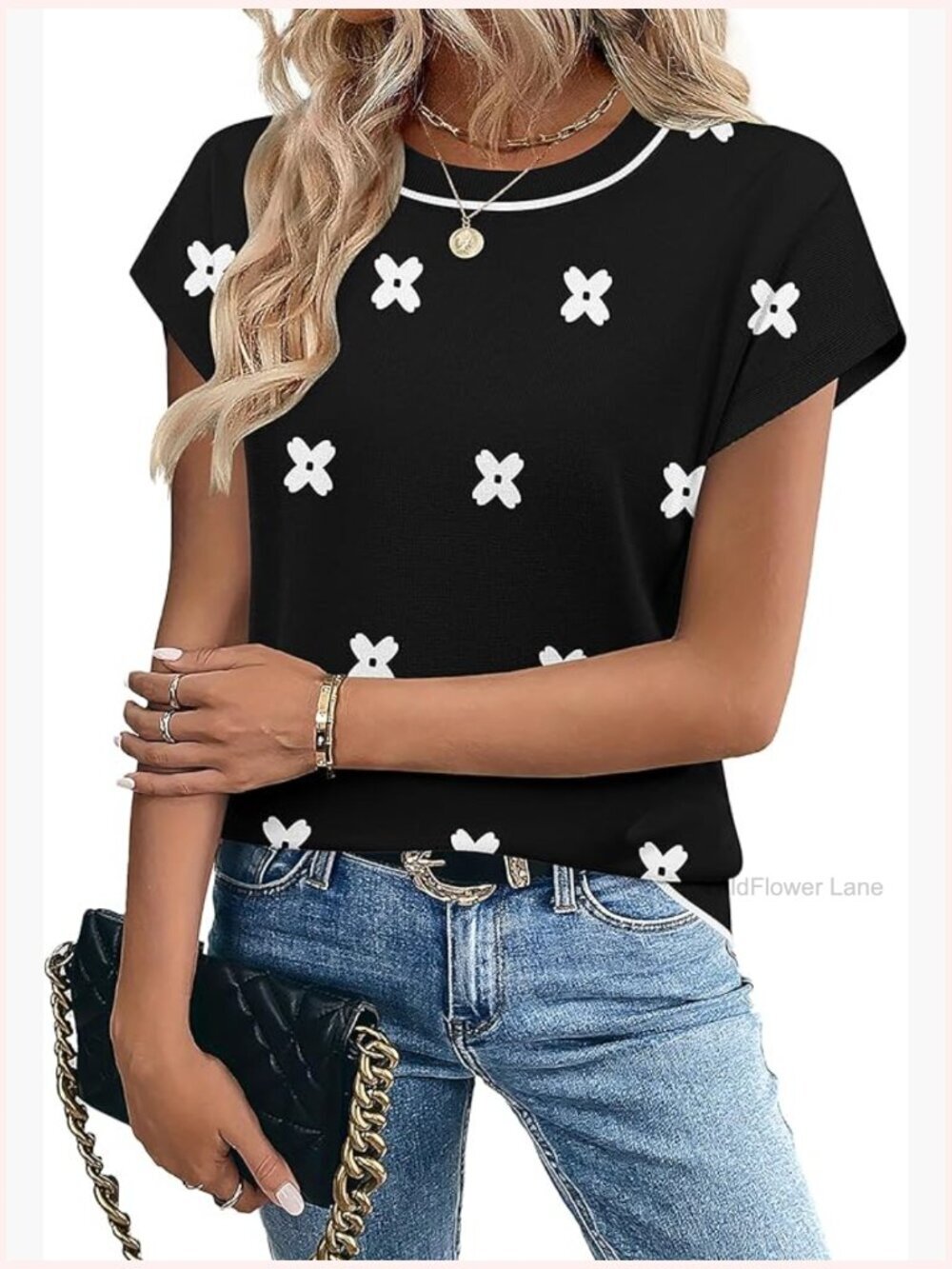 Crew Neck Cap Sleeve Pullover Sweater Blouse